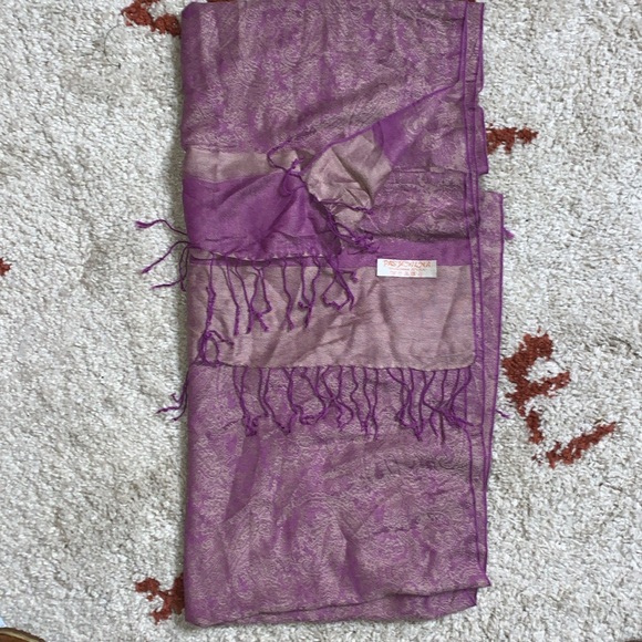 Pashmina Scarf- 70% Pashmina Cashmere- %30 Silk- Purple and Gold- Very Long - Picture 4 of 5